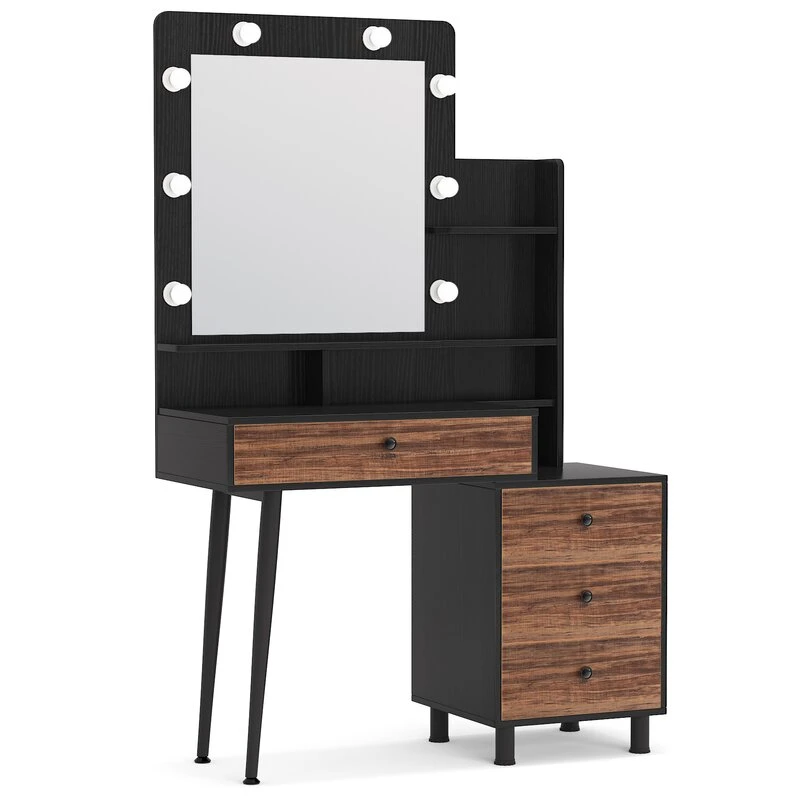 Large Vanity Makeup Dressing Table Stool Set Modern Dressing Table Makeup Table with LED Touch Light Mirror