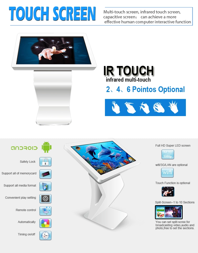 55" Customized Industrial Grade LCD Display, Digital Display, LCD Advertising Display LCD Screen, IR Interactive Touch LCD Screen Coffee Touch Table Touchscreen