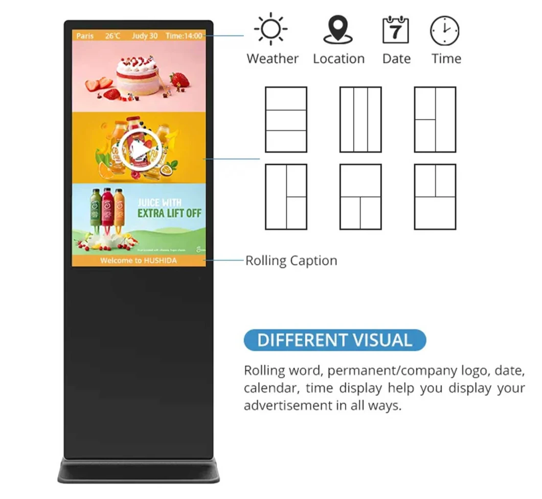 65-Inch Floor Standing Digital Signage LCD Display Interactive Touch Screen Information Kiosk